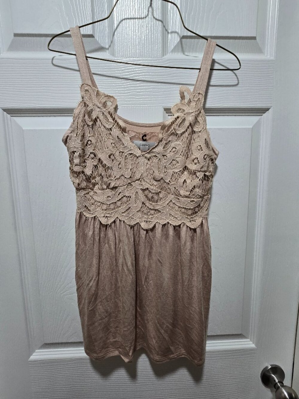 Cupio Cami Tank Tan Lace Babydoll Cottagecore Fairy Sexy Feminine